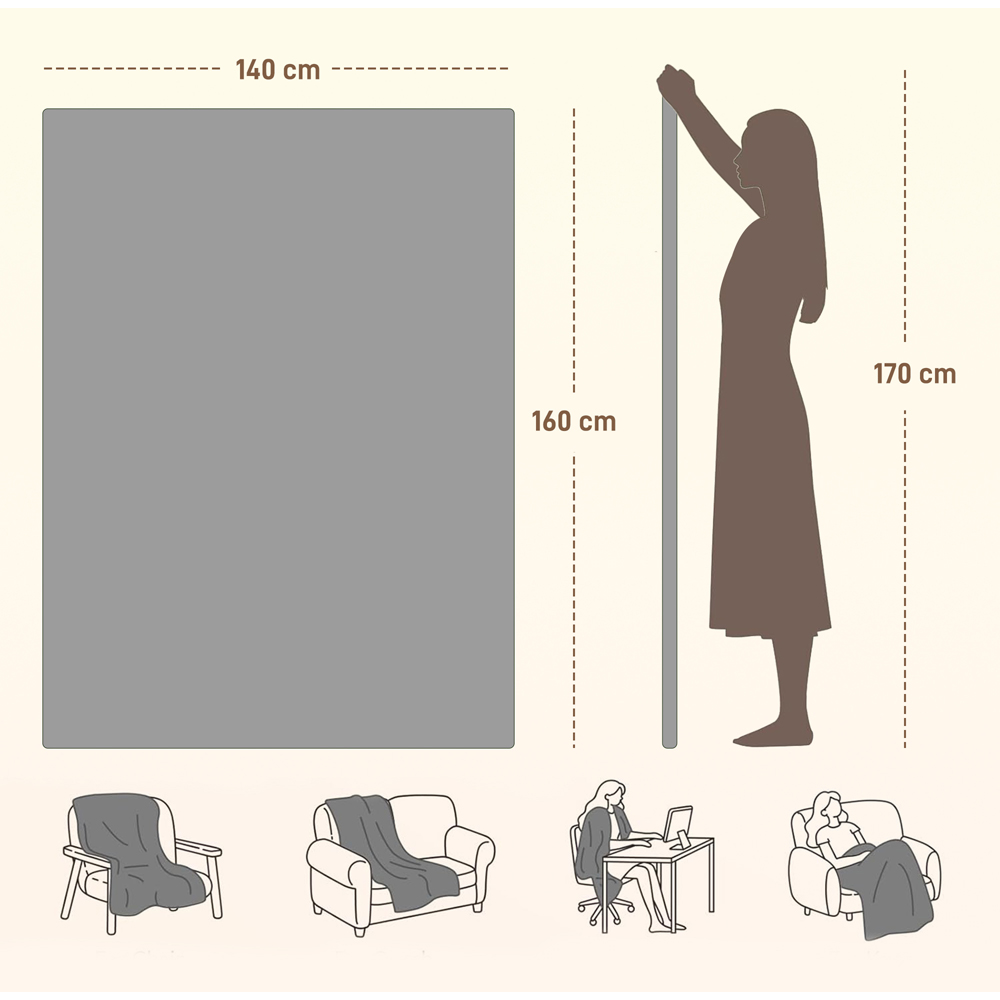 HOMCOM Grey Flannel Fabric Electric Blanket Image 9