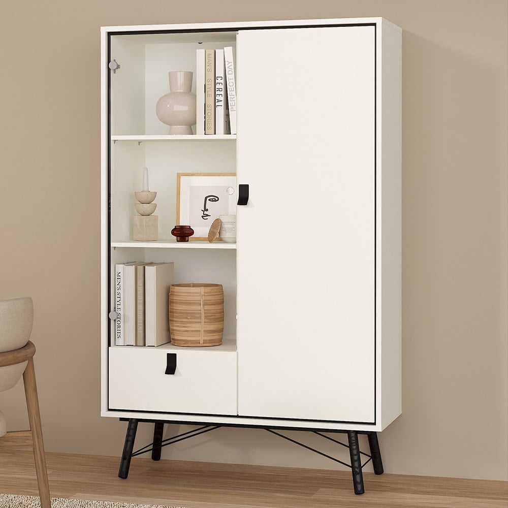 Florence Ry 2 Door Single Drawer Matt White China Cabinet Image 1