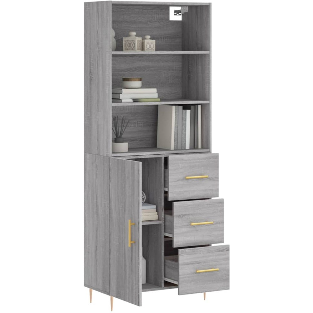 vidaXL Single Door 3 Drawer 3 Shelf Grey Sonoma Highboard Image 3