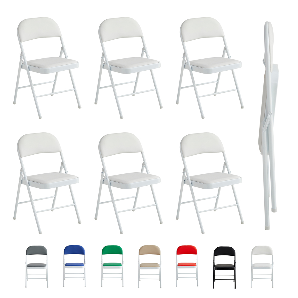 Set of 6 White Padded Folding Metal Dining Chairs Image 2