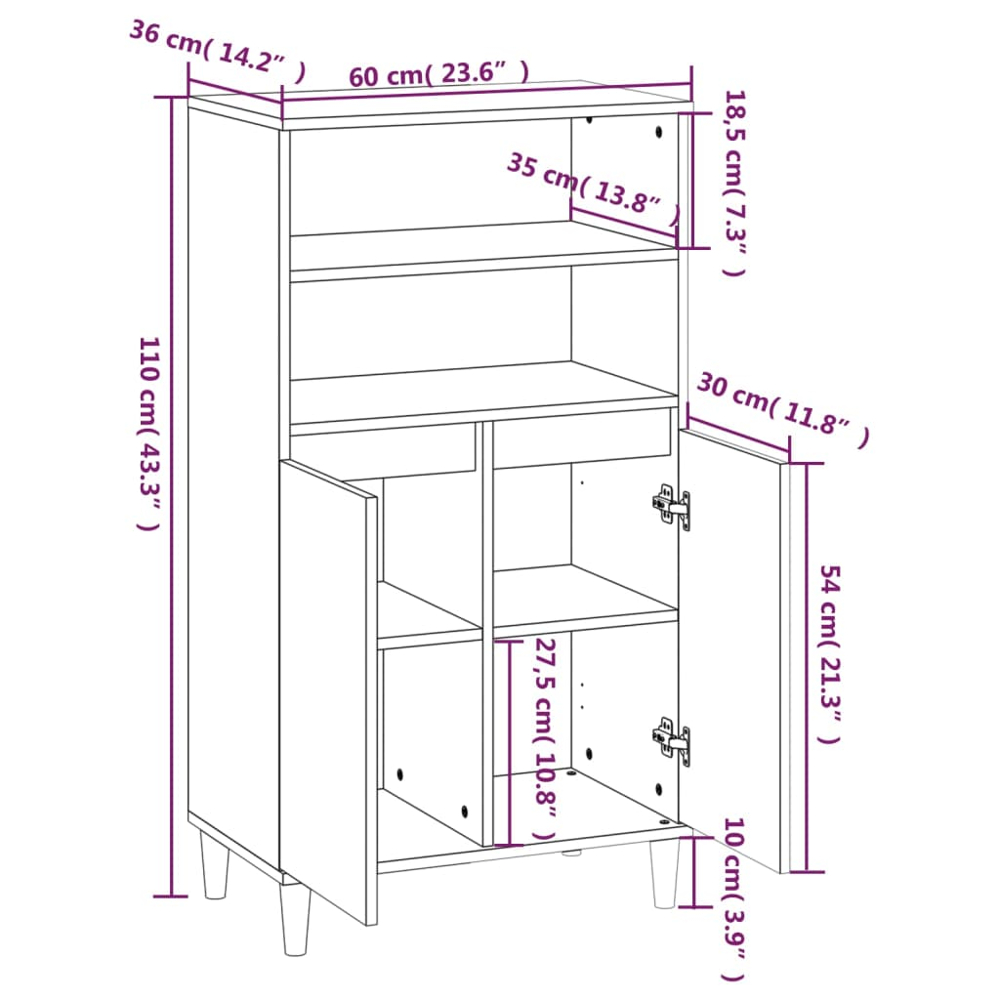 vidaXL 2 Door 2 Shelf Smoked Oak Highboard Image 9