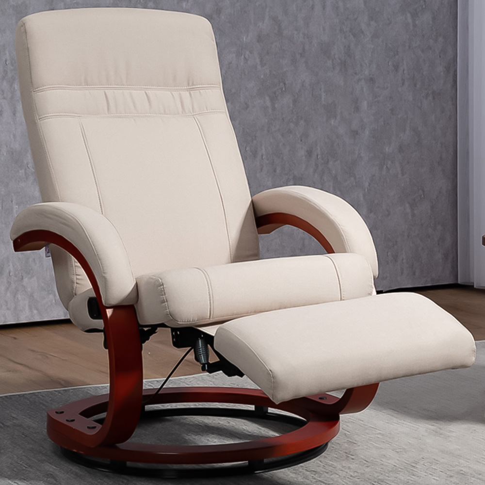 Portland Beige Swivel Manual Recliner Chair with Footrest Image 1