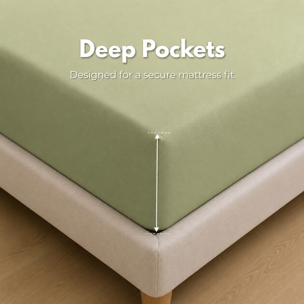 MHG Living Small Double Sage 30cm Deep Pocket Fitted Sheet Image 3
