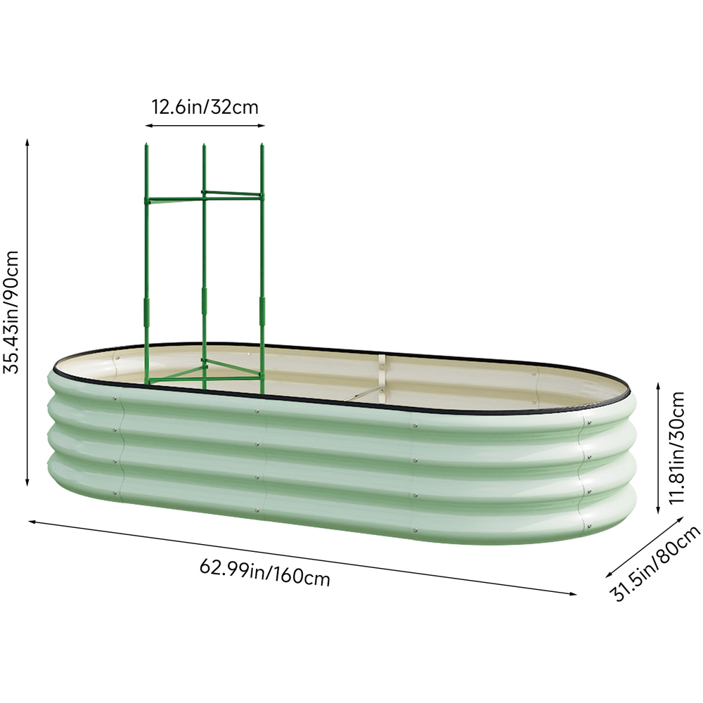 Living and Home Light Green Oval Shaped Galvanised Steel Raised Garden Bed 160 x 80 x 30cm Image 8