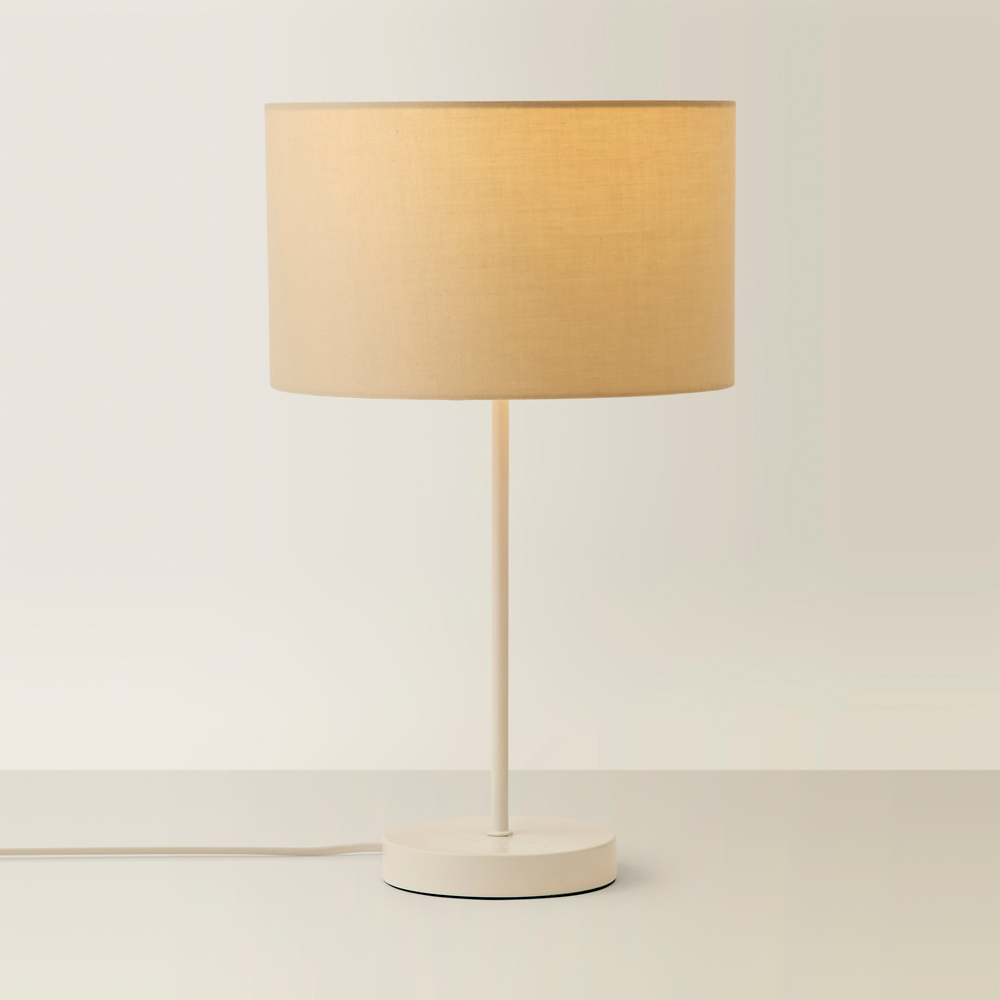 ValueLights Charlie Cream Drum Shade White Table Lamp and Bulb Image 5