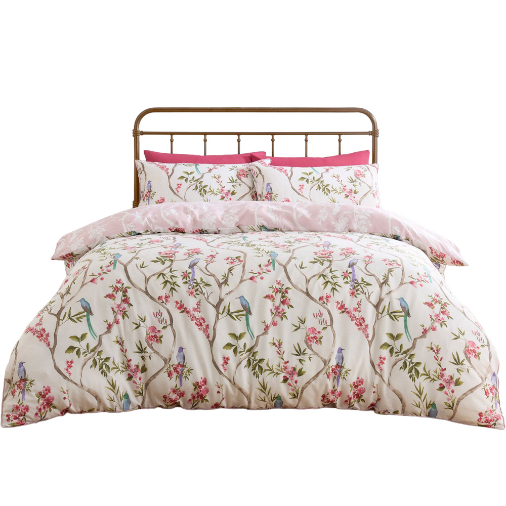 Cherry Blossom Birds Duvet Set Pink Superking Image 2