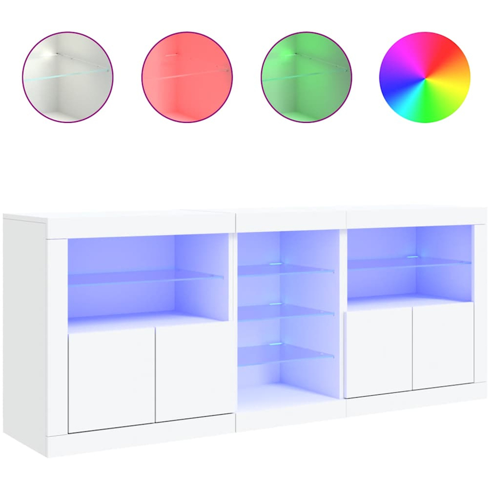 vidaXL 4 Door 8 Shelf White LED Sideboard 3 Piece Image 4