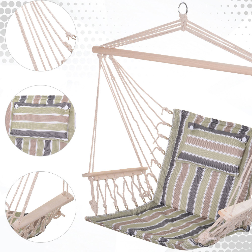 Outsunny Green Stripe Hanging Swing Chair Image 5