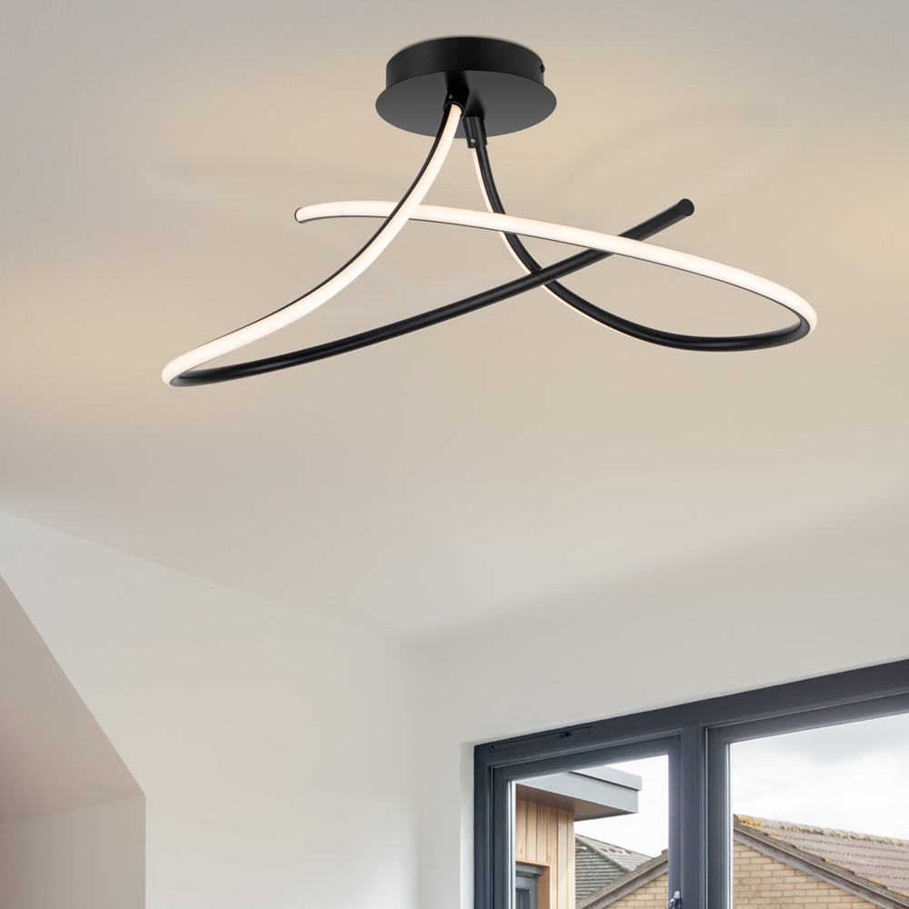Cosylyte Carter 2 Light Matt Black Curved LED Ceiling Light Image 2