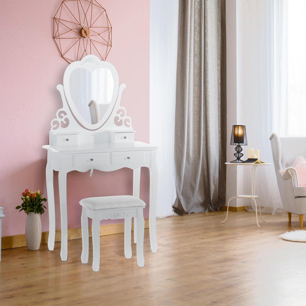 Portland 4 Drawer White Dressing Table Set with Mirror Image 3