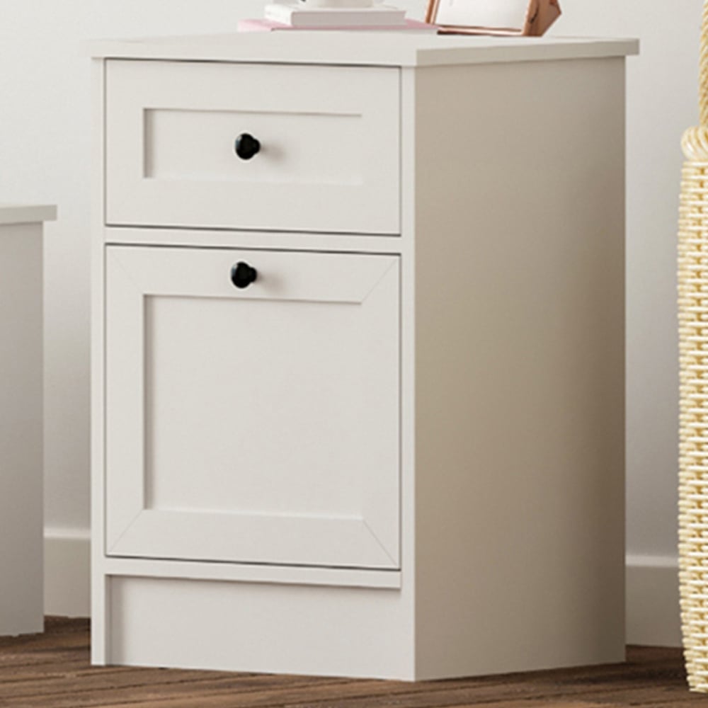 Evu DAISY Single Door Single Drawer White Bedside Table Image 1