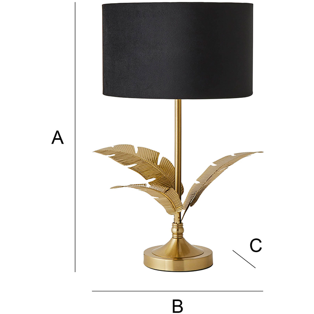 ValueLights Christina Black Velvet and Gold Palm Leaf Table Lamp with Bulb Image 7