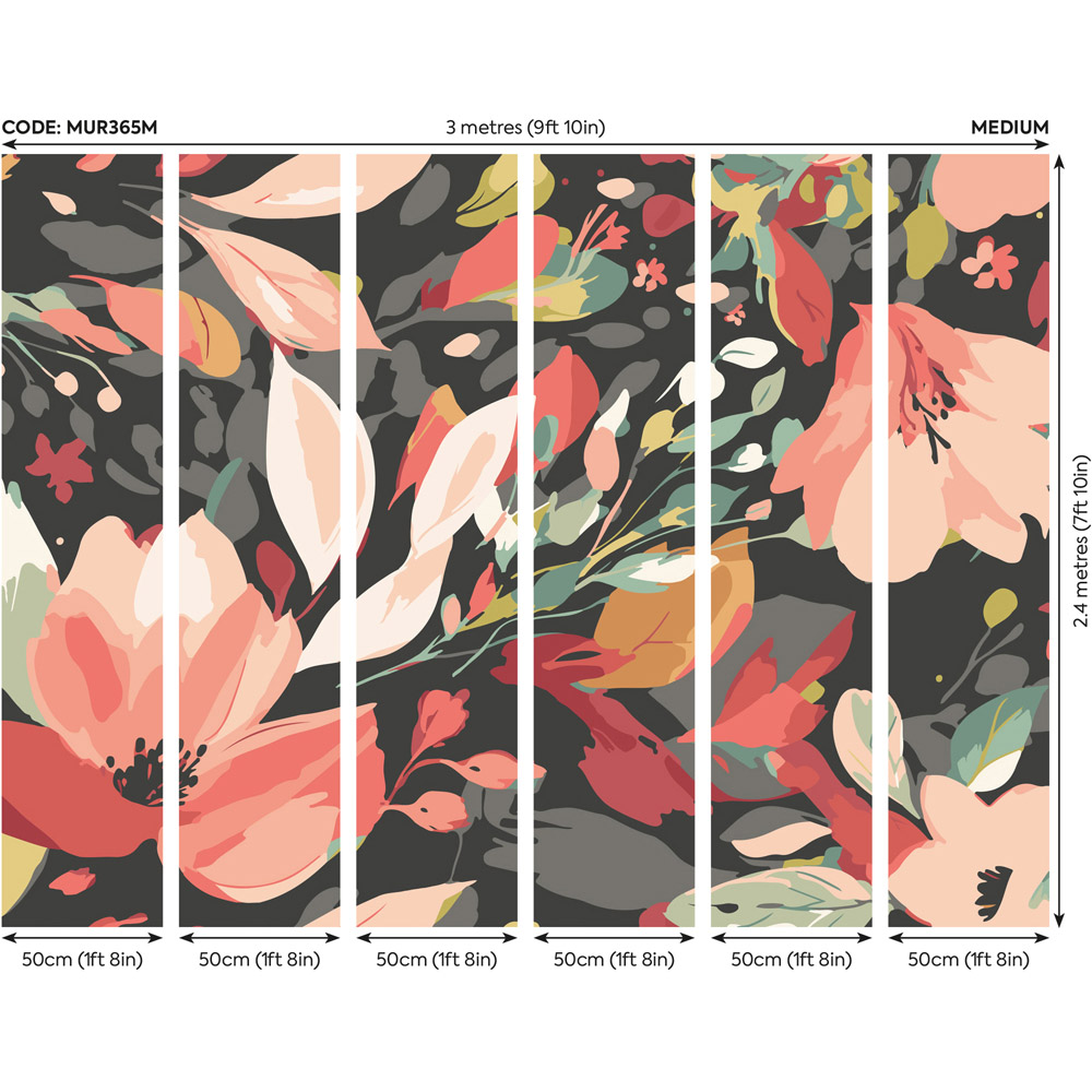 Origin Murals Flowing Flowers Black Wall Mural Image 3