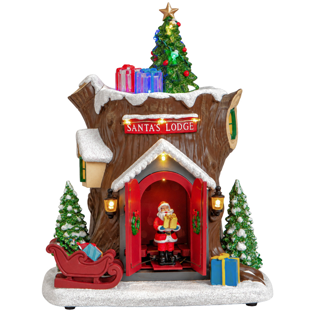 Samuel Alexander 10 Multicolour LED Light-Up Santas Lodge Christmas Village Scene 25cm Image 1