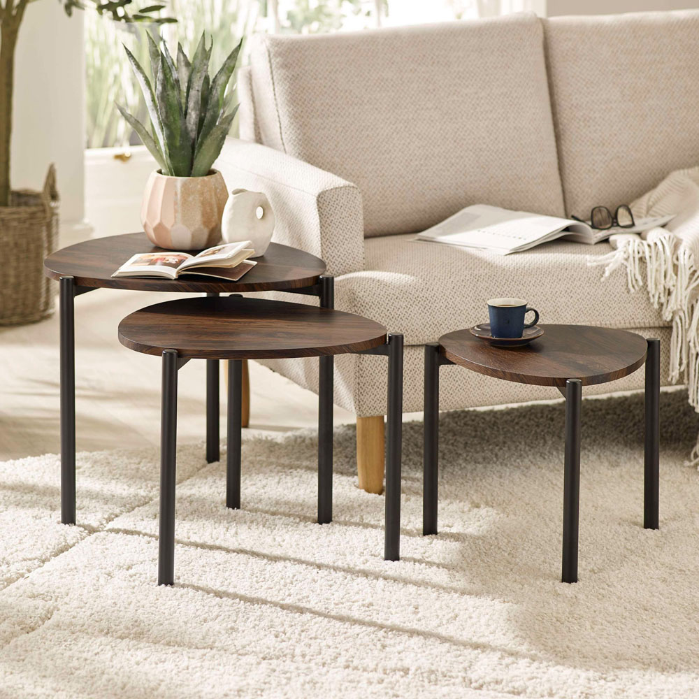 Julian Bowen Lorette Walnut Effect Teardrop Nest of Tables Set of 3 Image 8