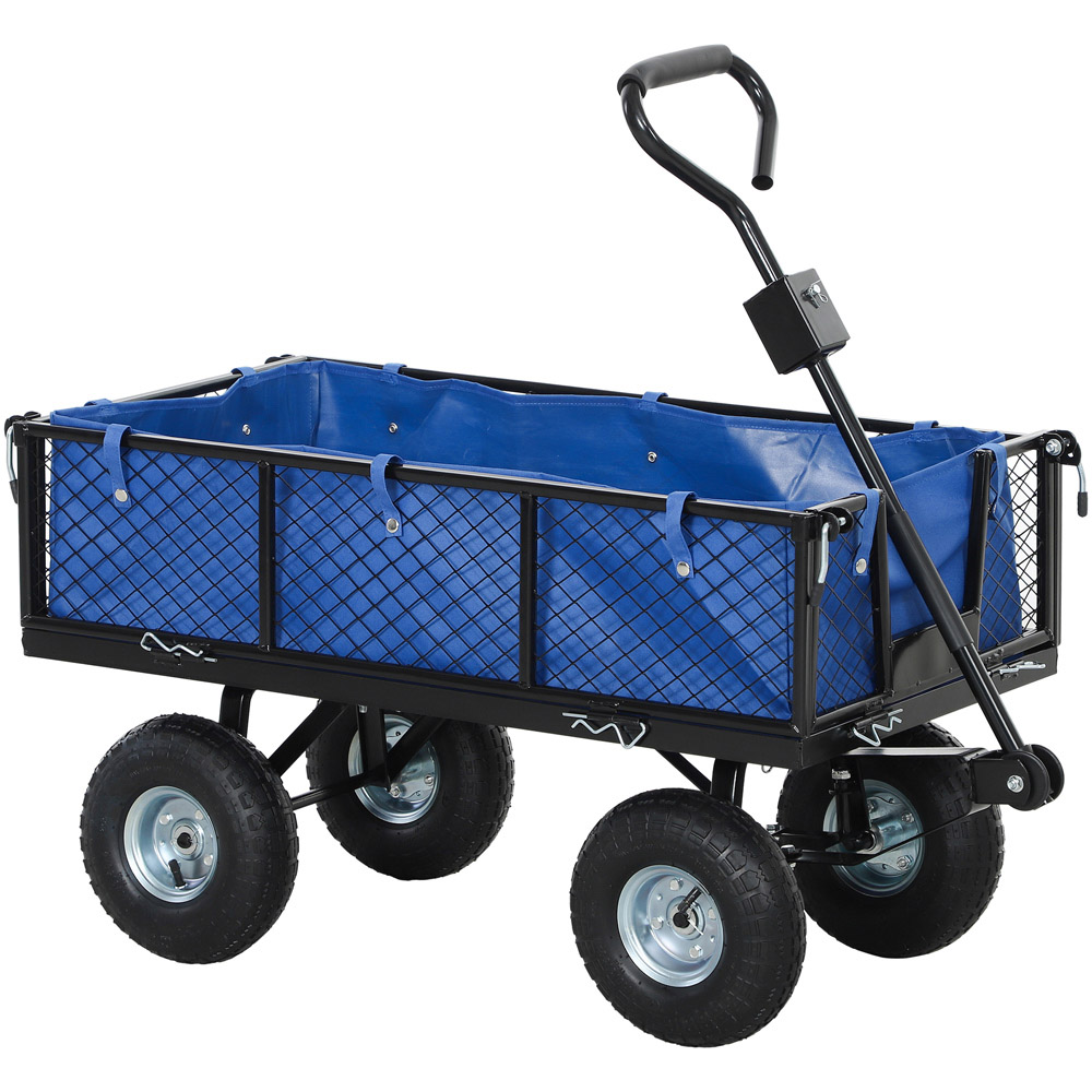 Outsunny Blue Garden Cart with Removable Liner and Quick Release Sides Image 1