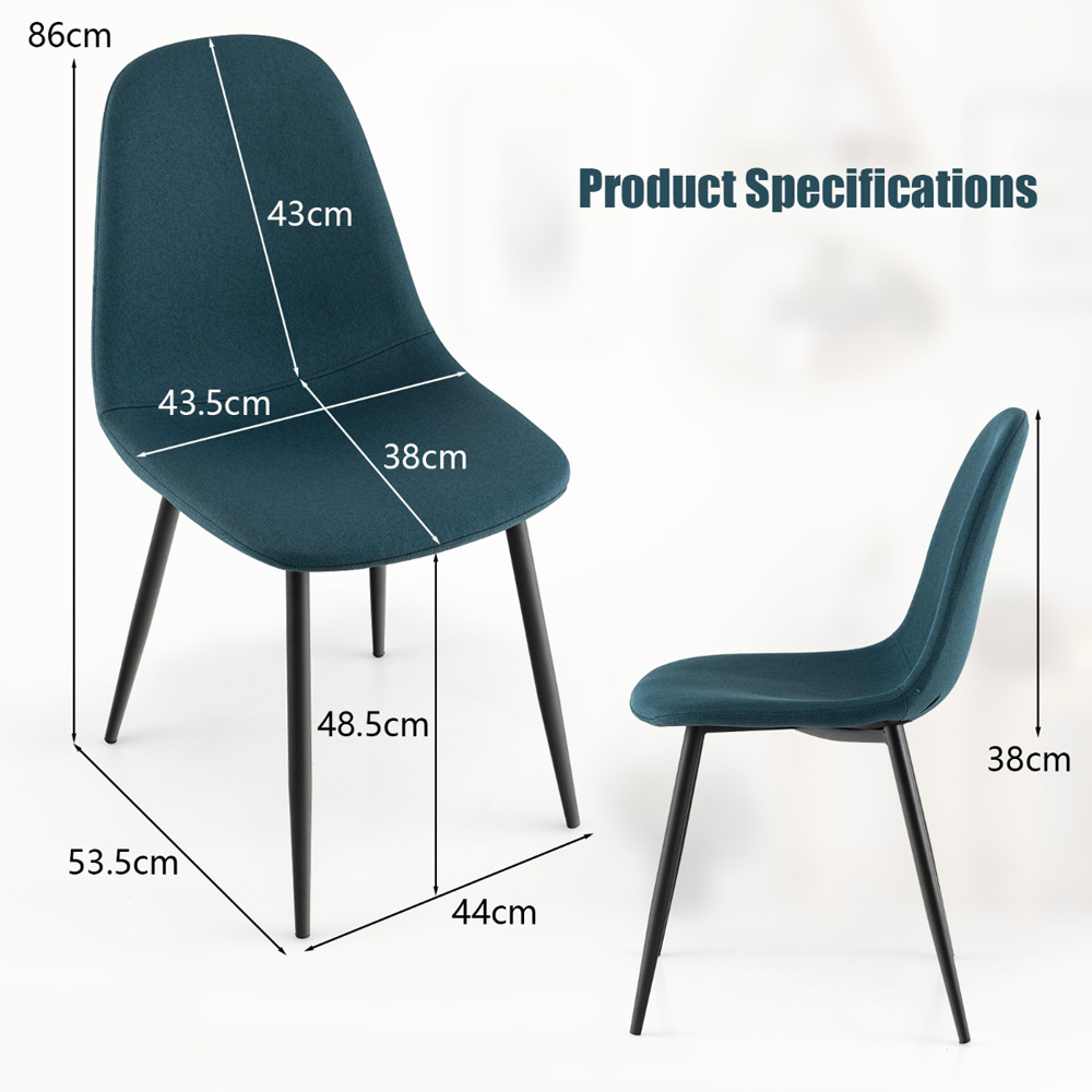 Costway Set of 2 Blue Upholstered Dining Chair Image 8