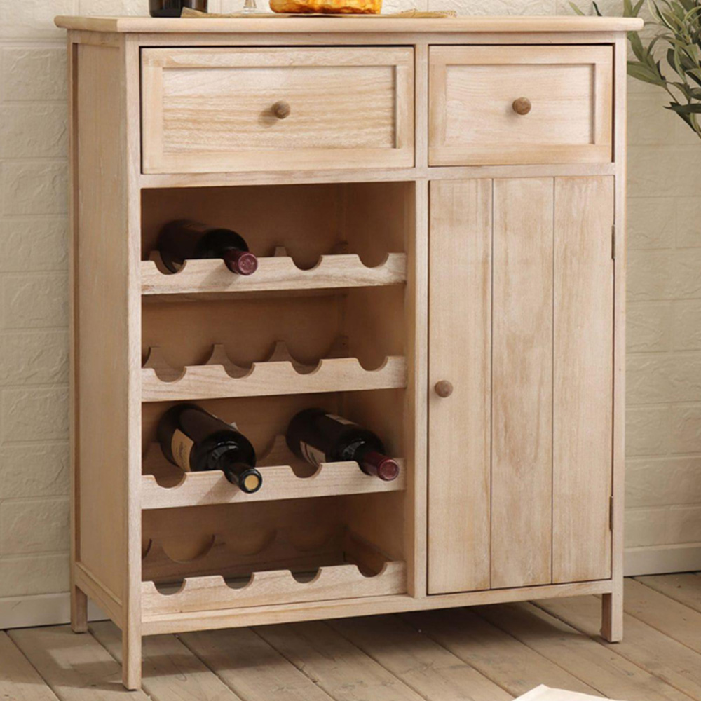 Home Source Mitcham Single Door 2 Drawer 4 Tier Wine Cabinet Image 1