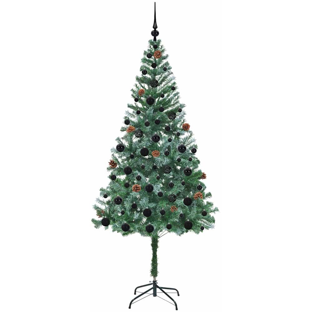 vidaXL Pre-Lit Black Baubles Green Artificial Christmas Tree 6ft Image 4