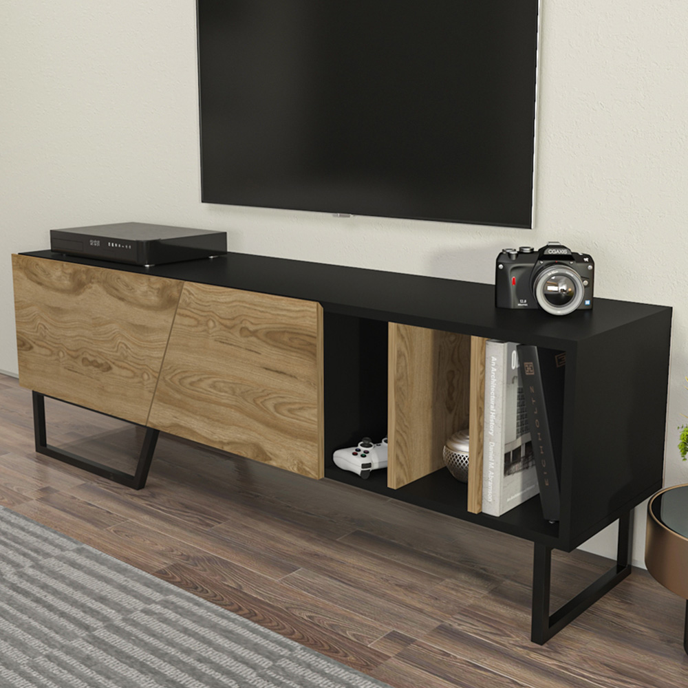 Decorotika Linossa 3 Shelf Black and Oud Marble TV Unit Image 1