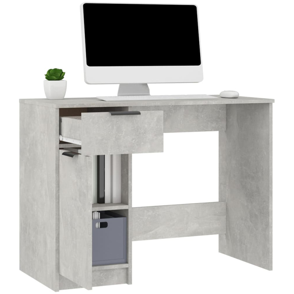 vidaXL Single Door Single Drawer Computer Desk Concrete Grey Image 4