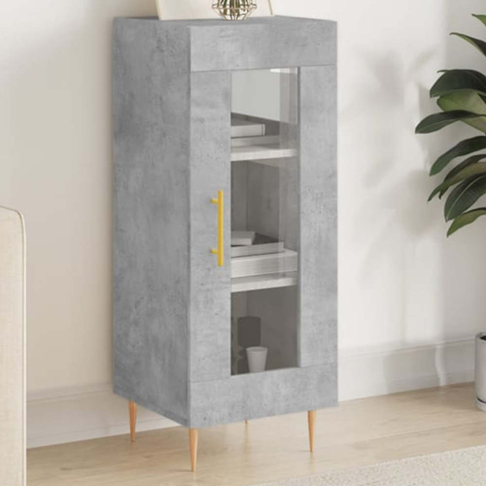 vidaXL Single Glass Door Concrete Grey Wooden Sideboard Image 1