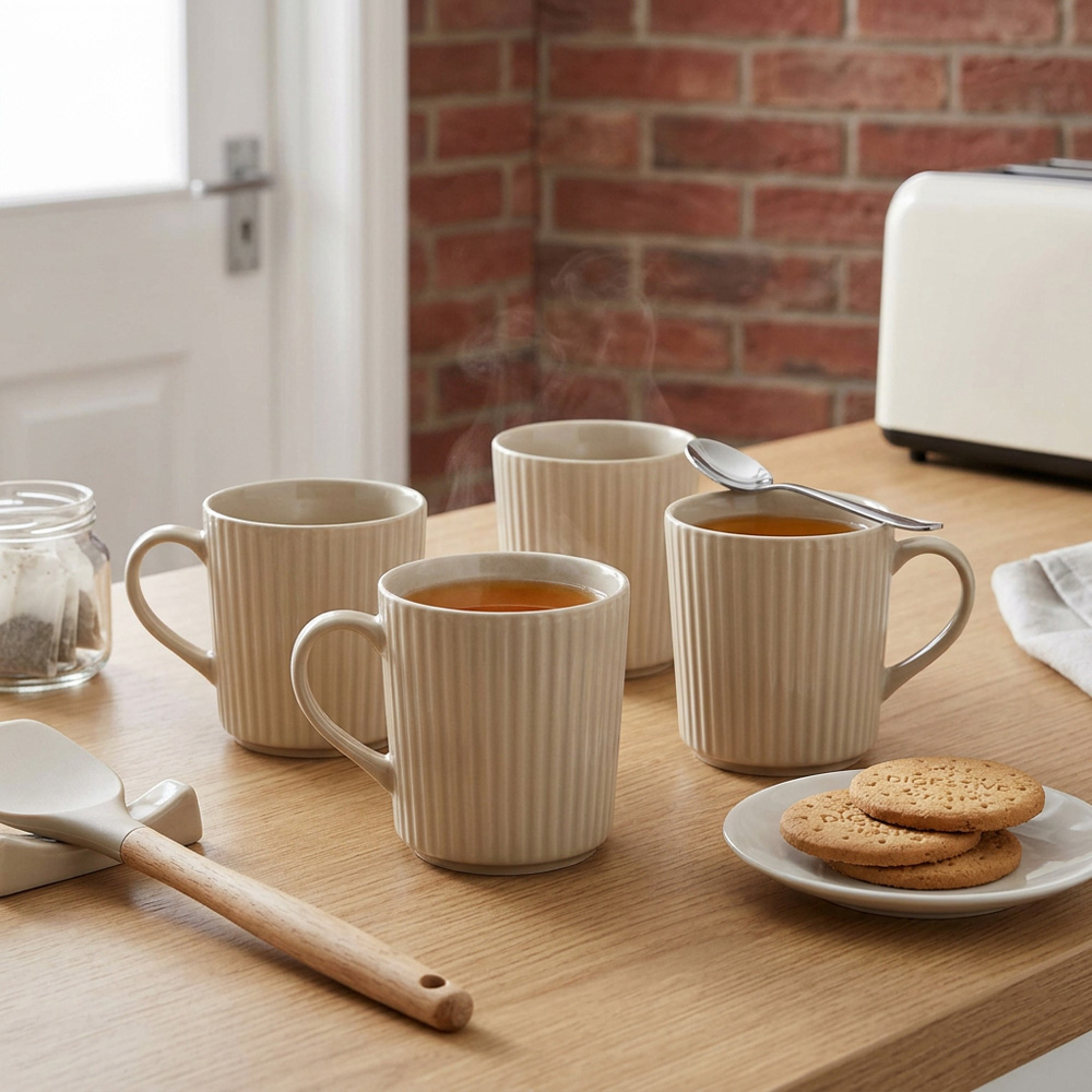 Set of 4 Conical Ribbed Mugs - Mushroom Image 2