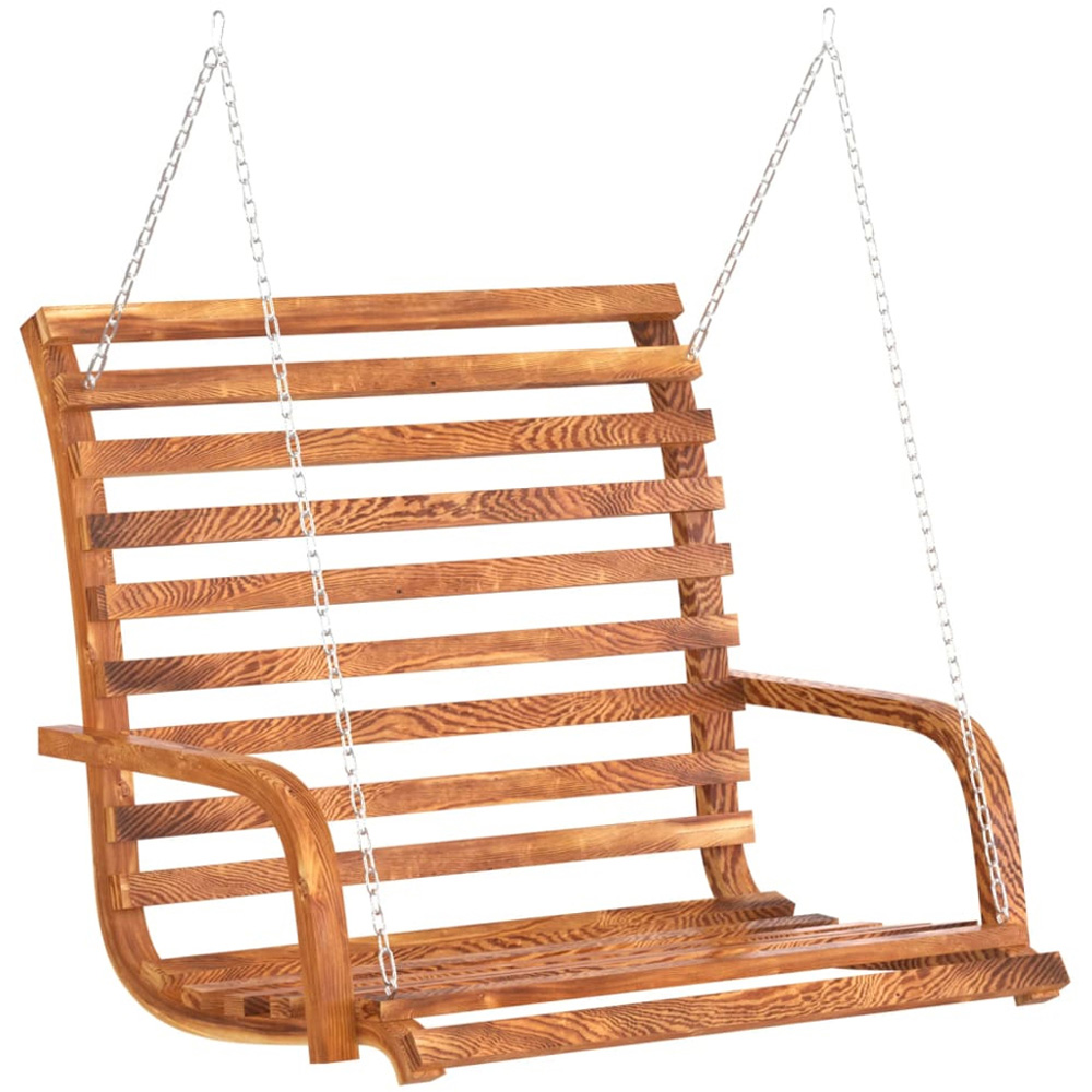 vidaXL Brown and Anthracite Solid Spruce Wood High Backrest Swing Bed with Canopy Image 3