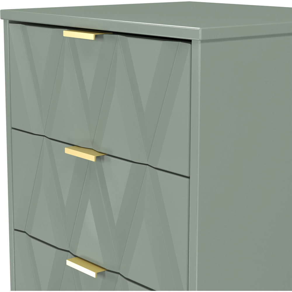 Crowndale Diamond 5 Drawer Reed Green Tall Bedside Cabinet Ready Assembled Image 5