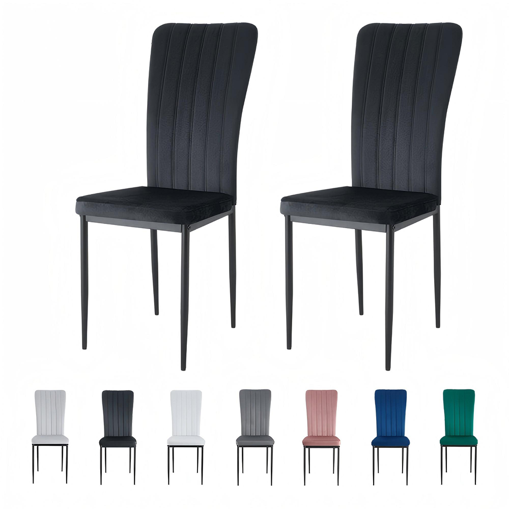 wilko Elle Set of 2 Black Velvet Effect Plush Padded Upholstered Dining Chair Image 8