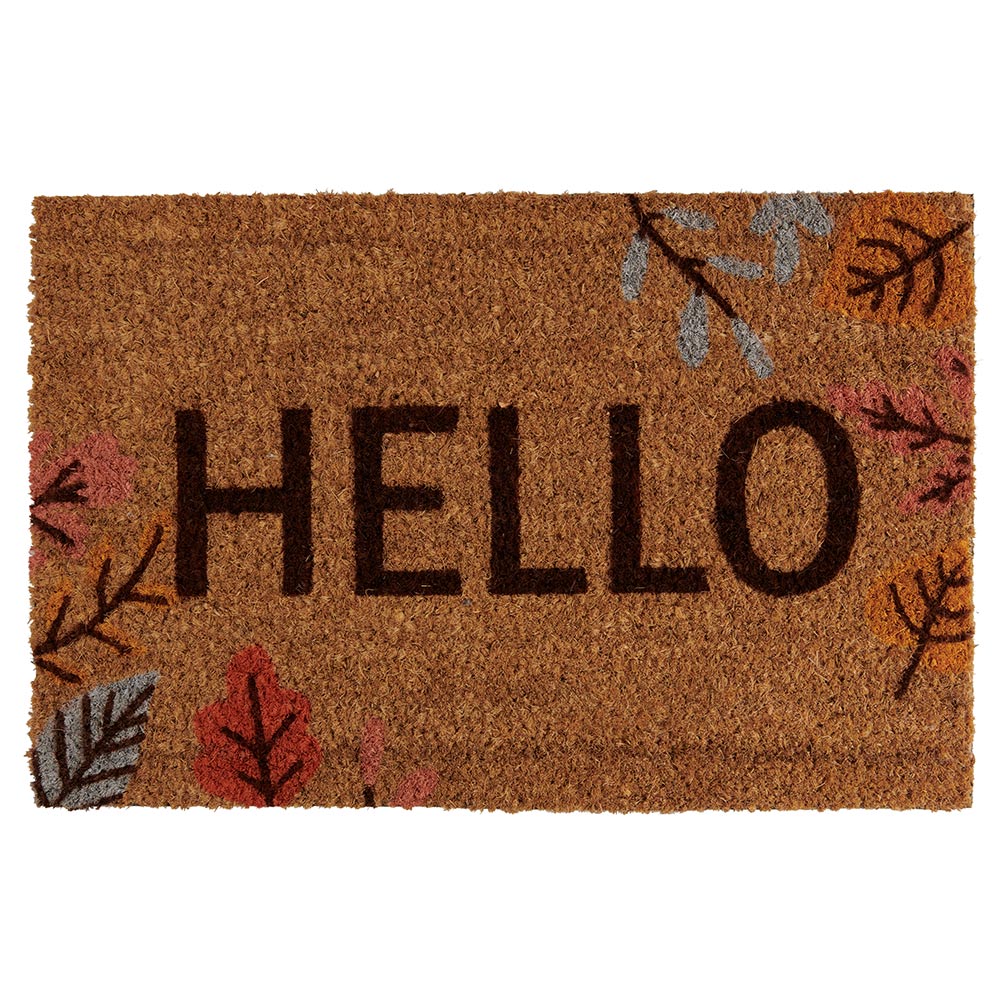 Wilko Hello Leaves Autumn Stencilled Coir Mat 38 x 58cm Image 1