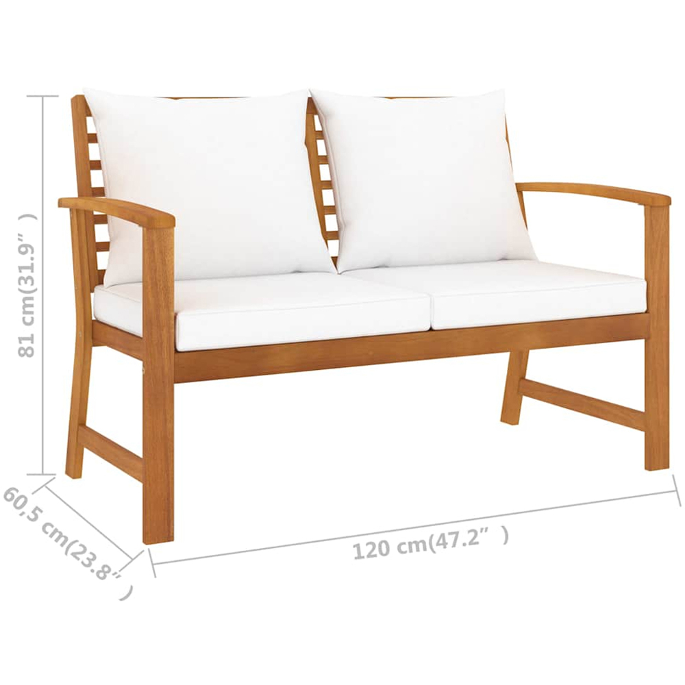 vidaXL 2 Seater Brown Solid Acacia Wood Garden Bench with Cushions Image 6