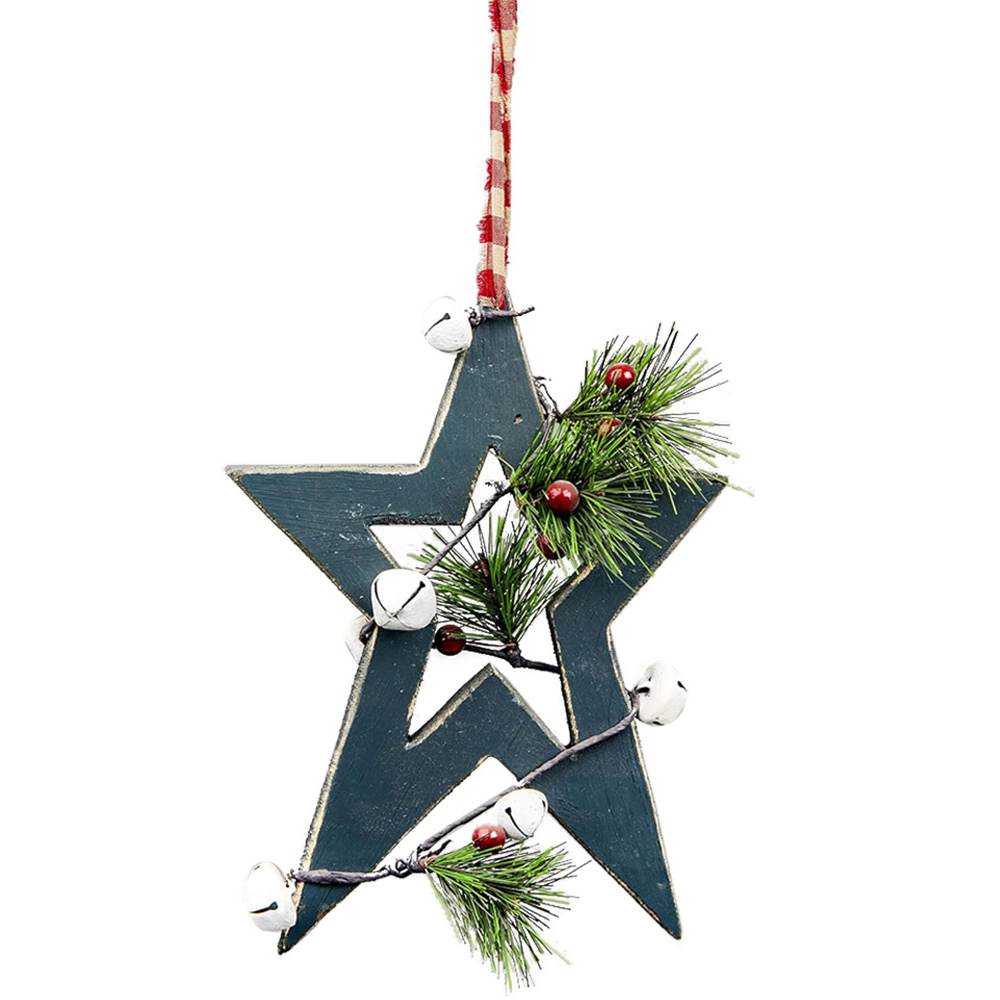 Shatchi Green Star Wooden Hanging Christmas Decoration 36cm Image 1