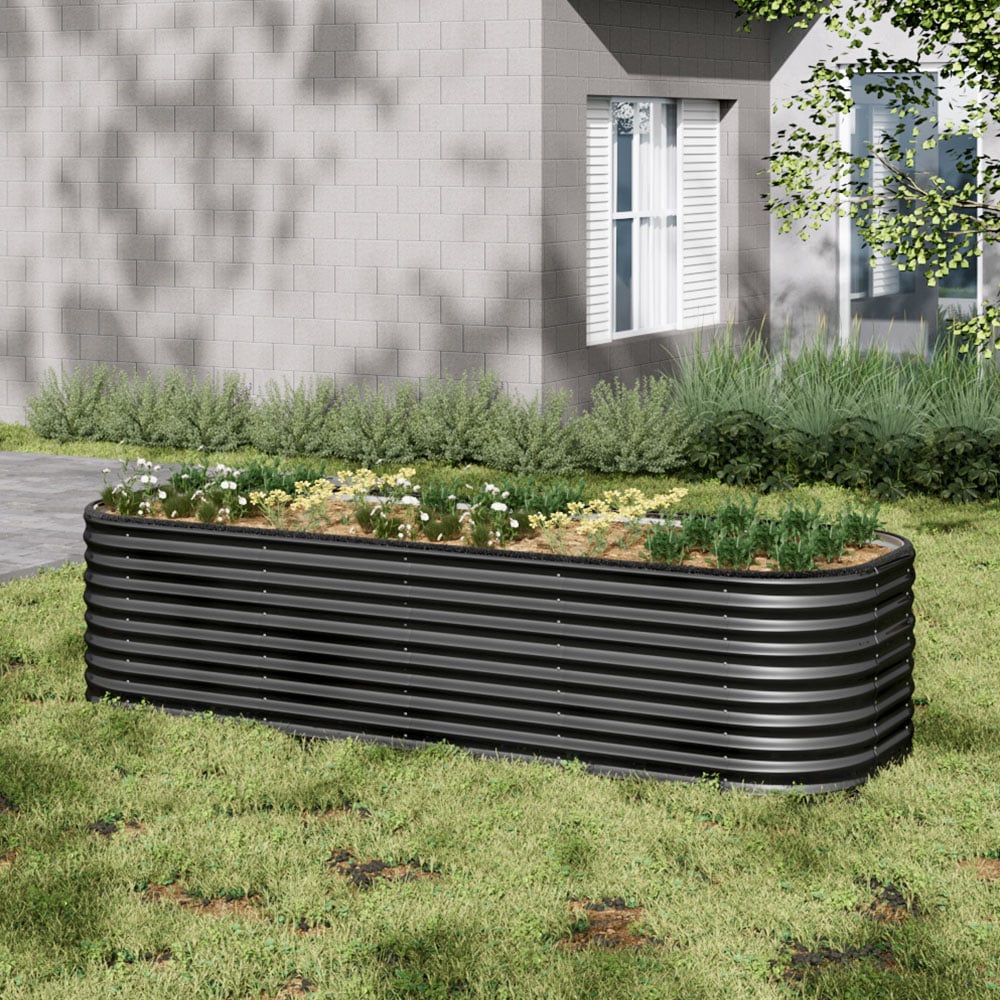Living and Home Anthracite Oval Galvanised Steel Raised Garden Bed 240 x 56cm Image 8