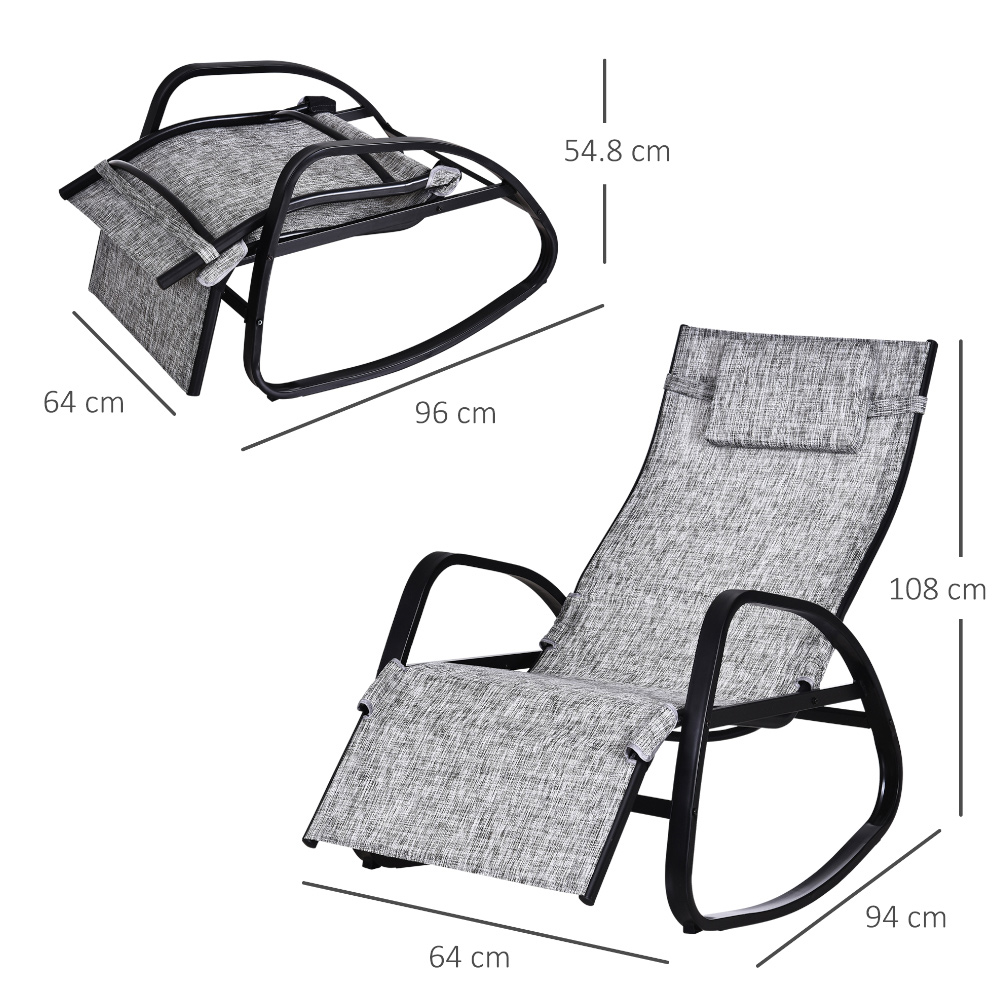 Outsunny Grey Zero Gravity Rocking Chair with Pillow Image 6