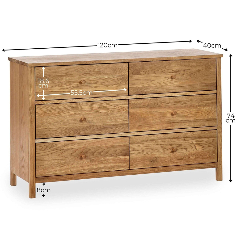 Julian Bowen Coxmoor 6 Drawer Solid Oak Wide Chest of Drawers Image 9