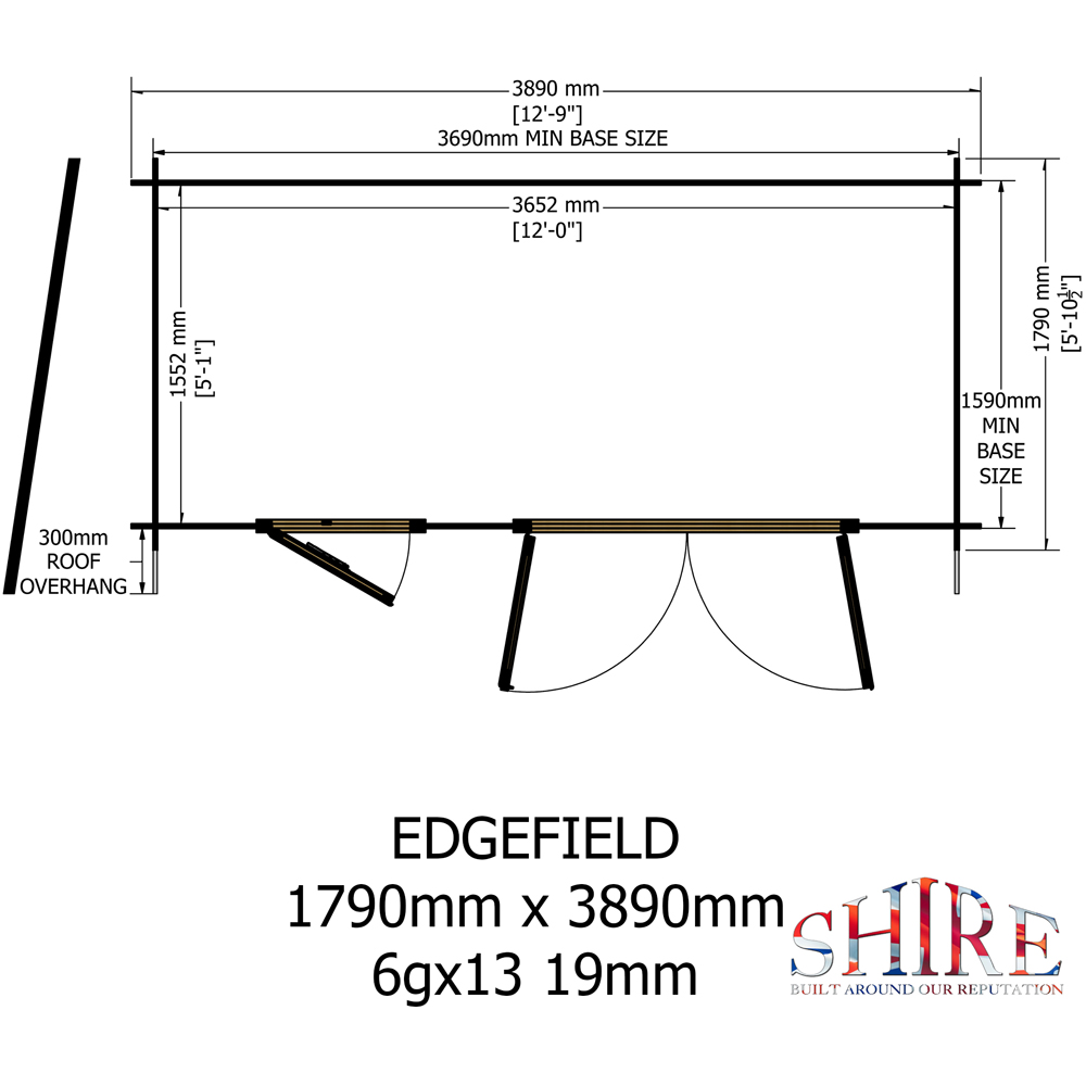 Shire Edgefield 13 x 6ft Apex Garden Log Cabin Image 7