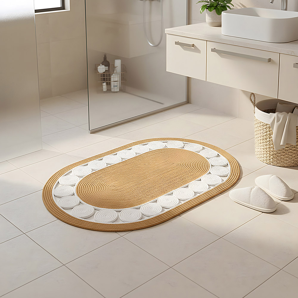 Living and Home Brown and White Braided Oval Rug 120 x 80cm Image 2