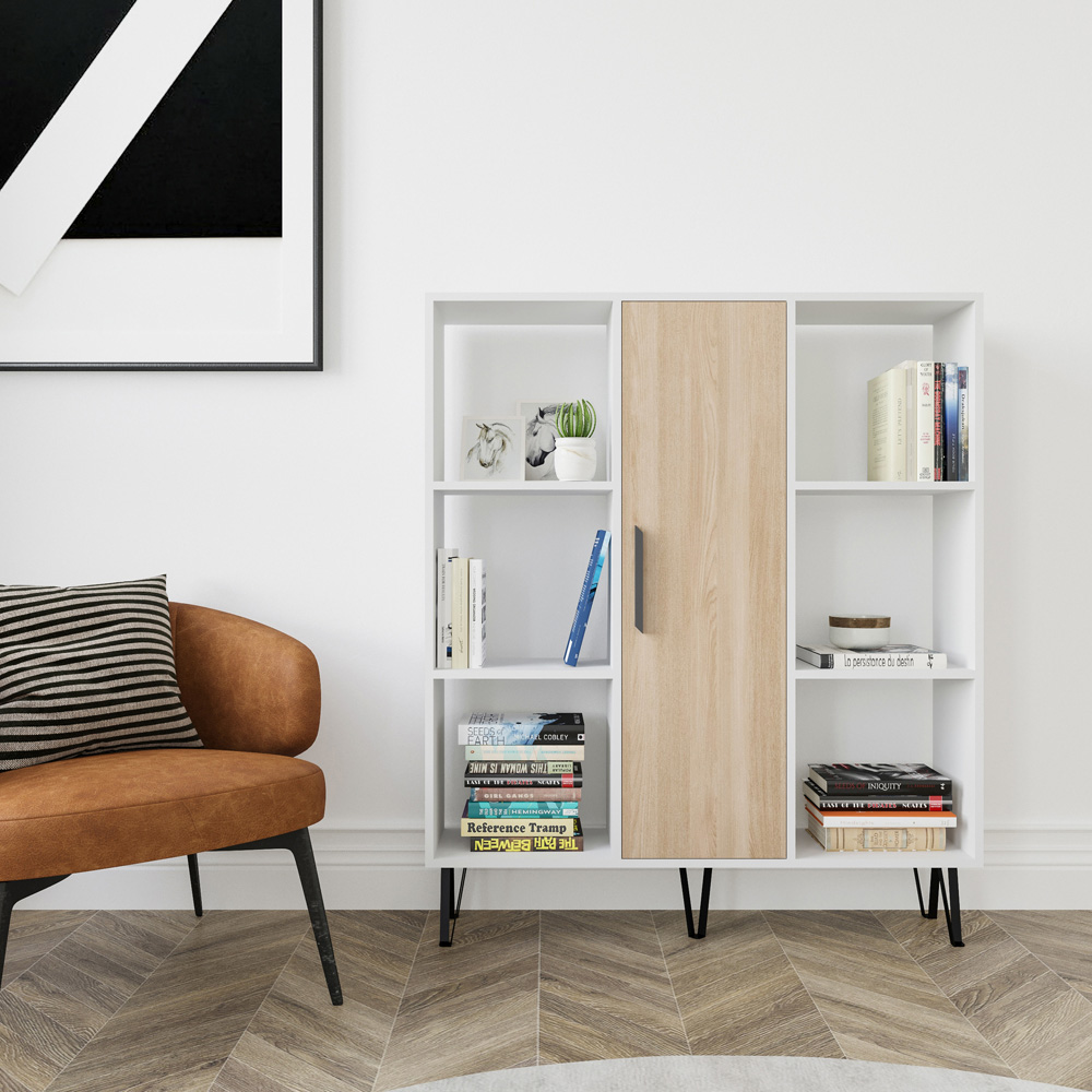 Decorotika Peoria Single Door 6 Shelf White and Oak Bookcase Image 4