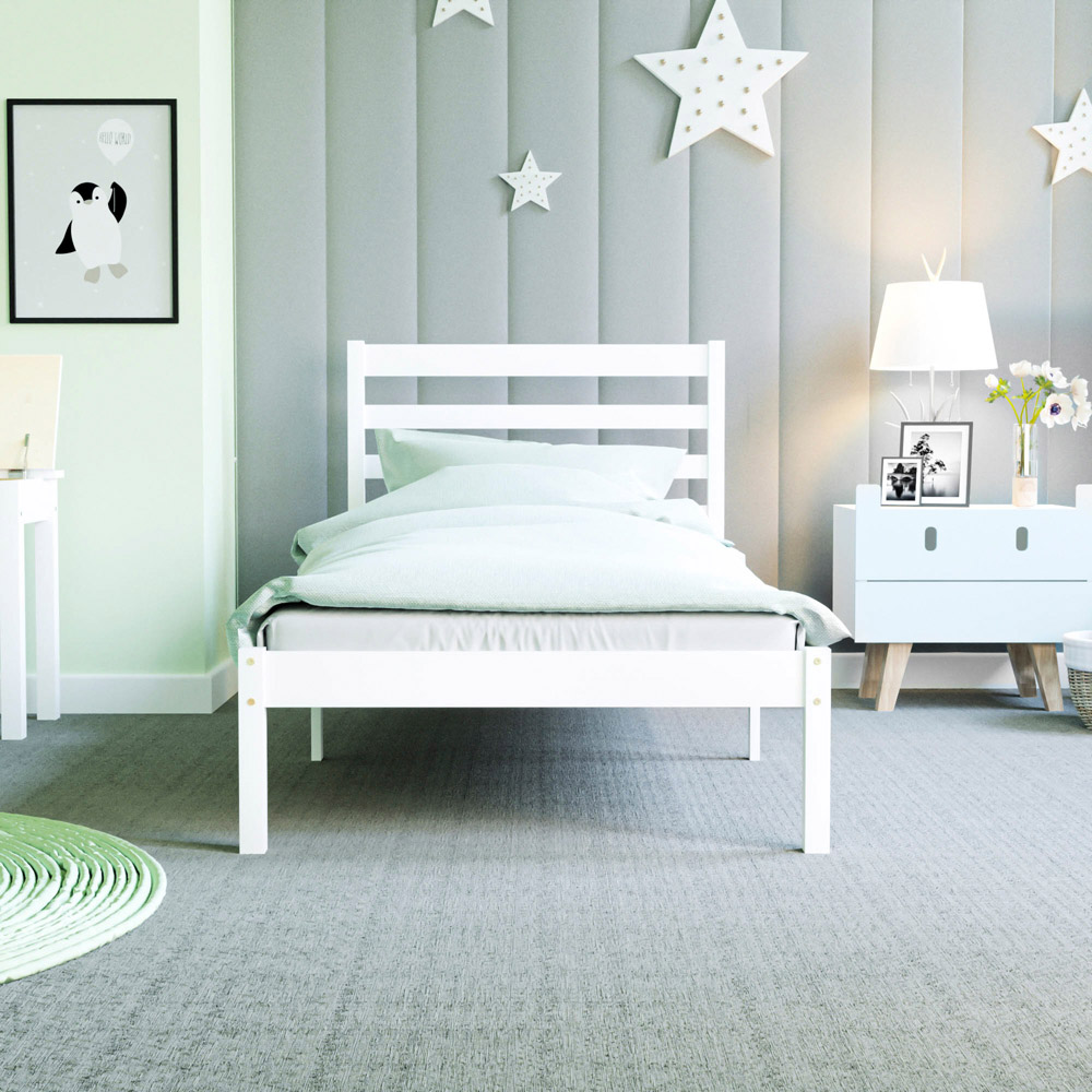 JUNIOR VIDA Libra Single White Wooden Bed with Gel Memory Foam Mattress Image 3
