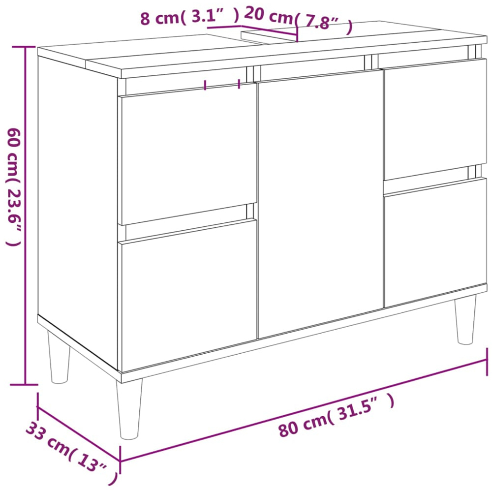 vidaXL Single Door 4 Drawer Grey Sonoma Freestanding Under Sink Bathroom Cabinet Image 9