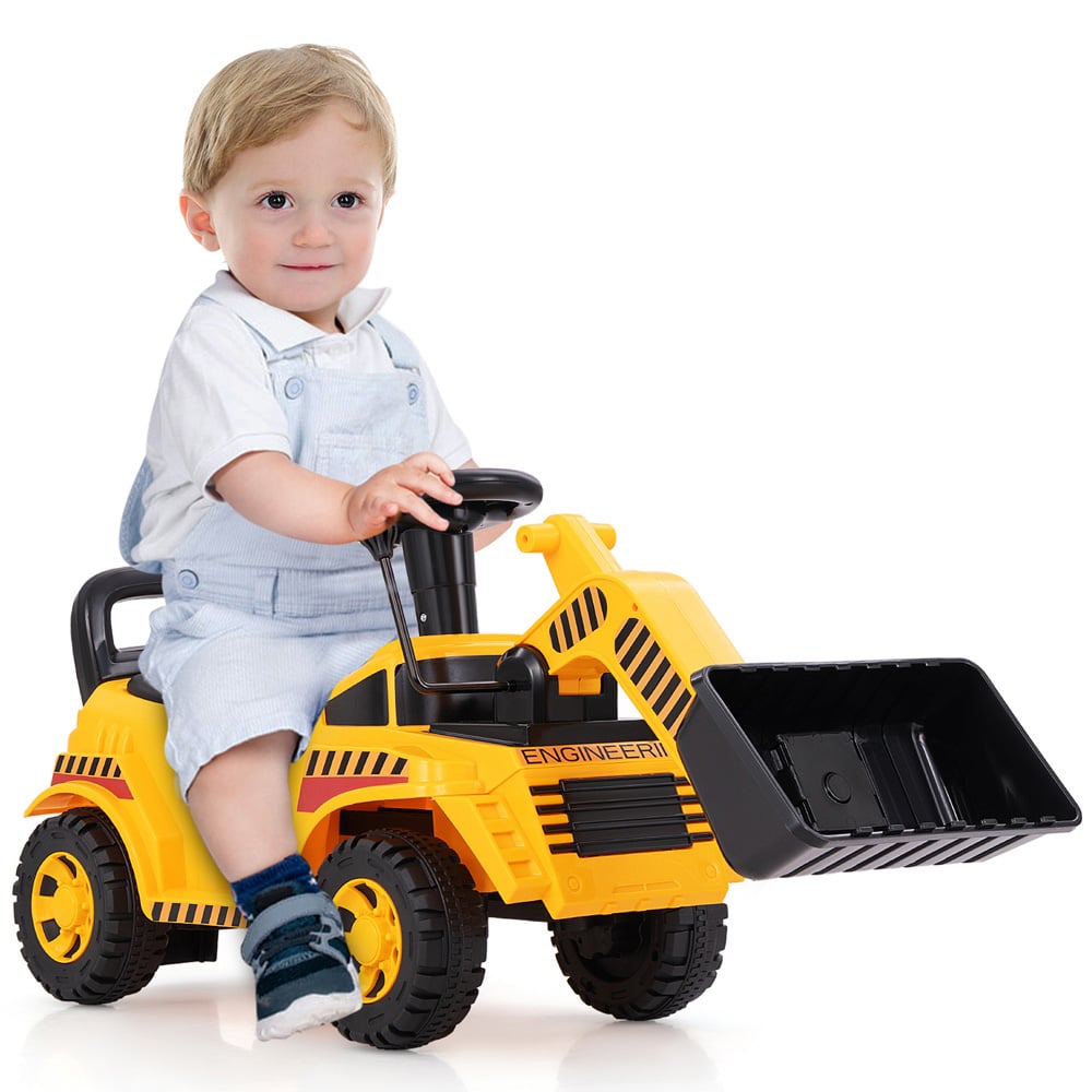 Costway Kids Yellow Ride On Excavator Bulldozer with Adjustable Front Bucket Image 3