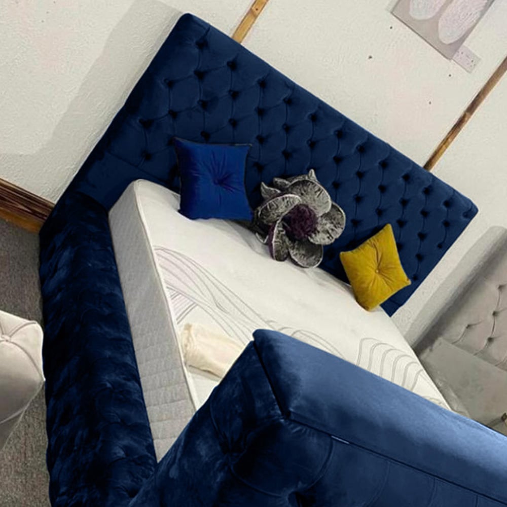 Eleganza Home Arli Super King Size Blue Plush Velvet TV Bed Frame Image 2