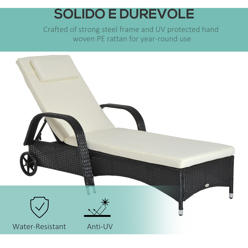 Outsunny Black Rattan Recliner Sun Lounger Image 7