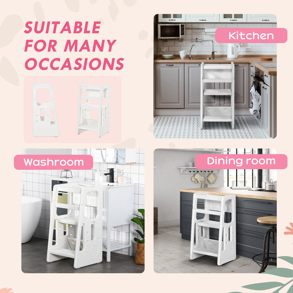Playful Haven White Kids Adjustable Platform Kitchen Stool Image 5