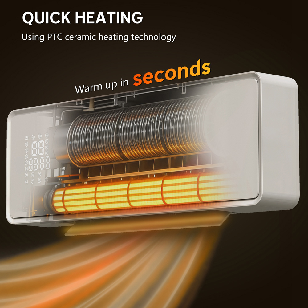 HOMCOM White Ceramic Wall Mounted Electric Heater with Fan 2000W Image 8