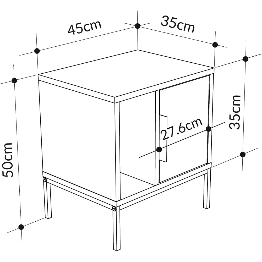 Decortie Glynn Single Door Single Shelf White Nightstand with Metal U Leg Image 8