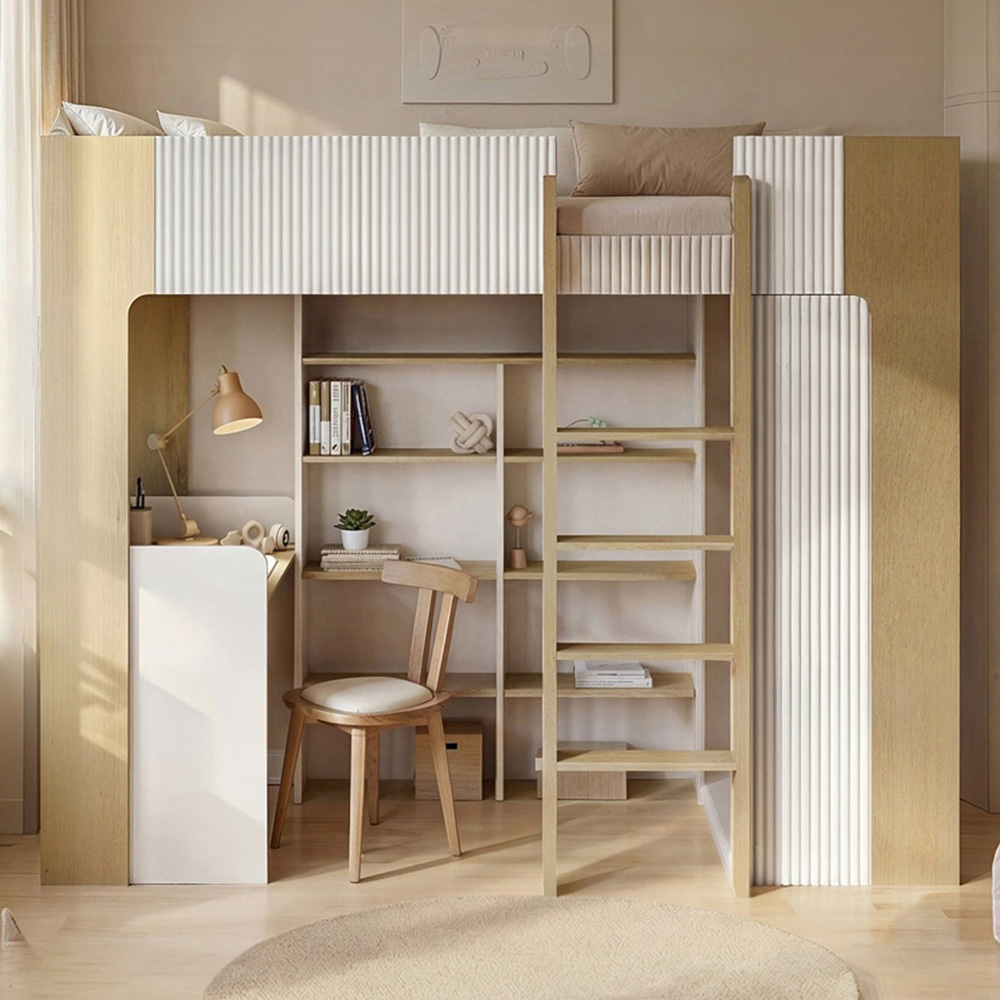 Flair Aeson White and Oak High Sleeper with Desk and Wardrobe Image 1