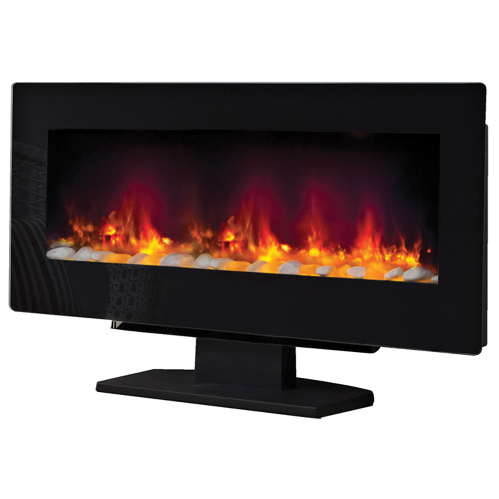 Be Modern Amari Black Glass Wall Hung Free Standing Electric Fireplace 38 inch Image 3
