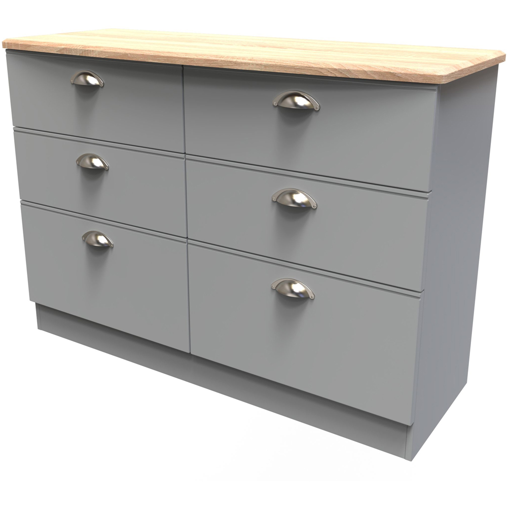 Crowndale Victoria 6 Drawer Dusk Grey and Oak Wide Midi Chest of Drawer Image 4